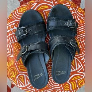 Dansko Jessie Lizard Balck Leather Slip-On Sandals Women's Size 39EU / 9.5 US